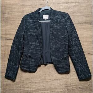 Ann Taylor Loft Blazer Wmns Sz 6 Tweed Black White Open Front Work Preppy